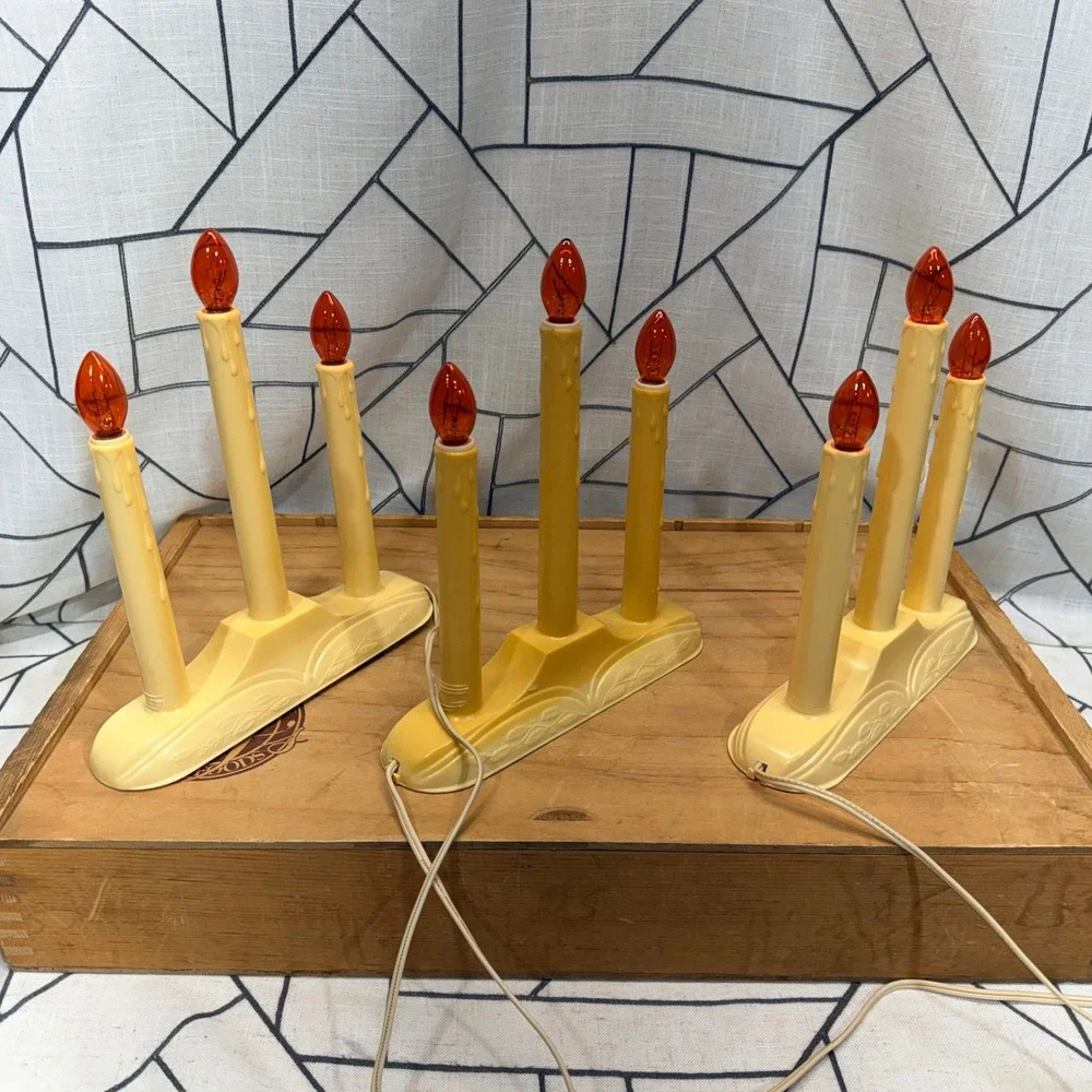 Beacon Electric Window Candolier Christmas Lot 3 Cream Good Vintage Orange Bulbs